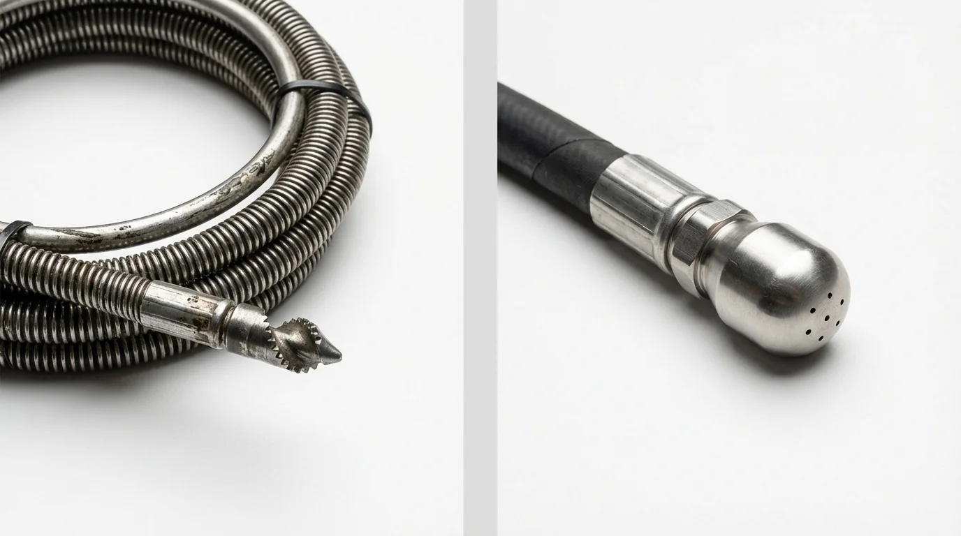 Drain snake cable and hydro jetting nozzle used for drain cleaning in Slippery Rock, PA