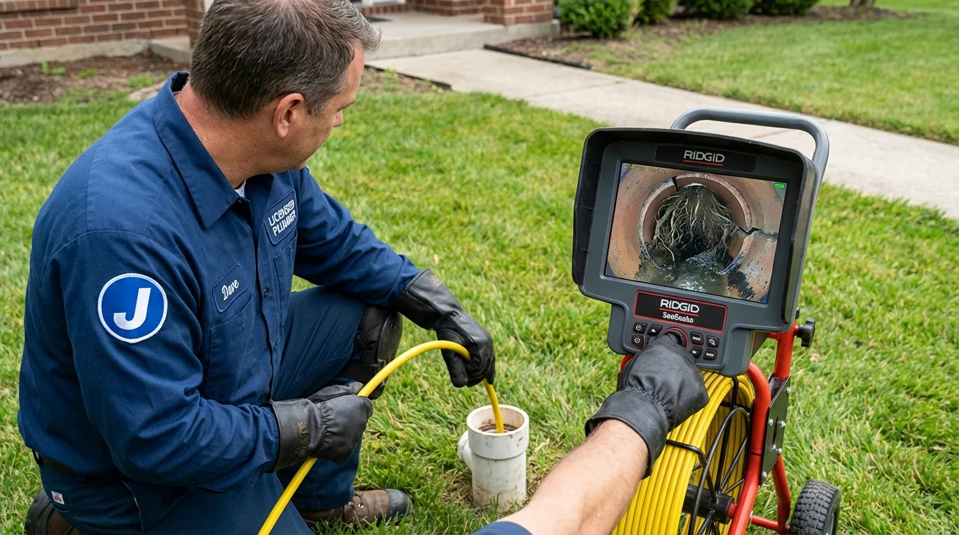 Sewer camera inspection being performed by Johns Plumbing LLC in Slippery Rock