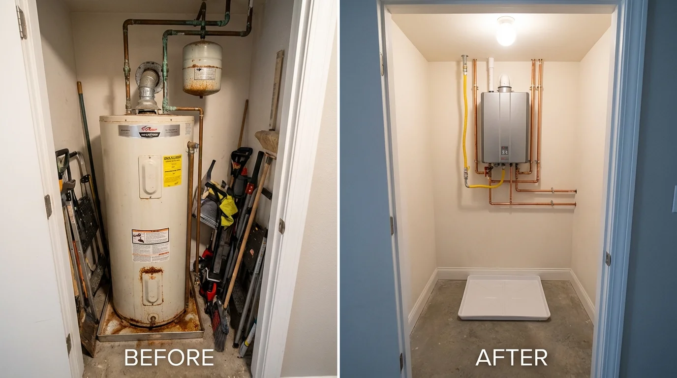 Tank water heater versus wall-mounted tankless unit comparison for Slippery Rock, PA homeowners