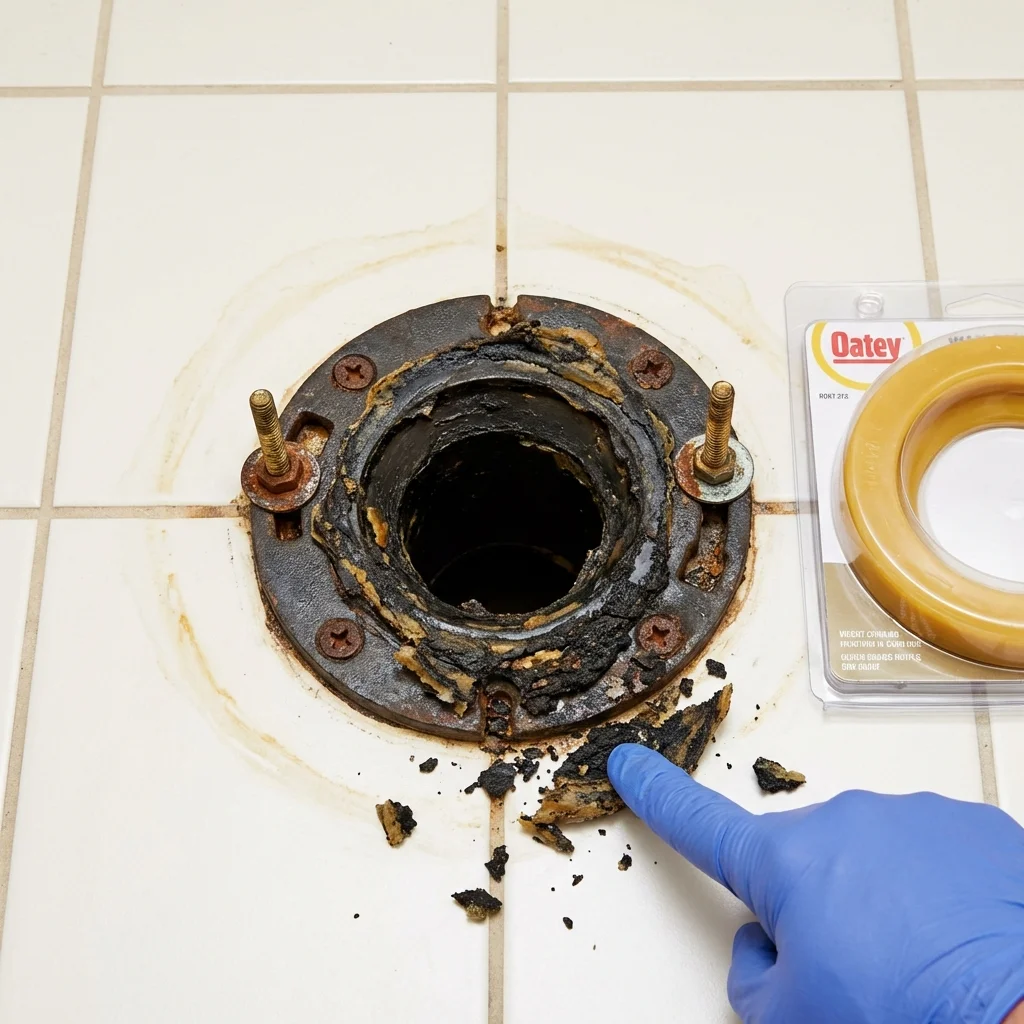 Failed wax ring showing water seepage at the base of a toilet in a Slippery Rock, PA home