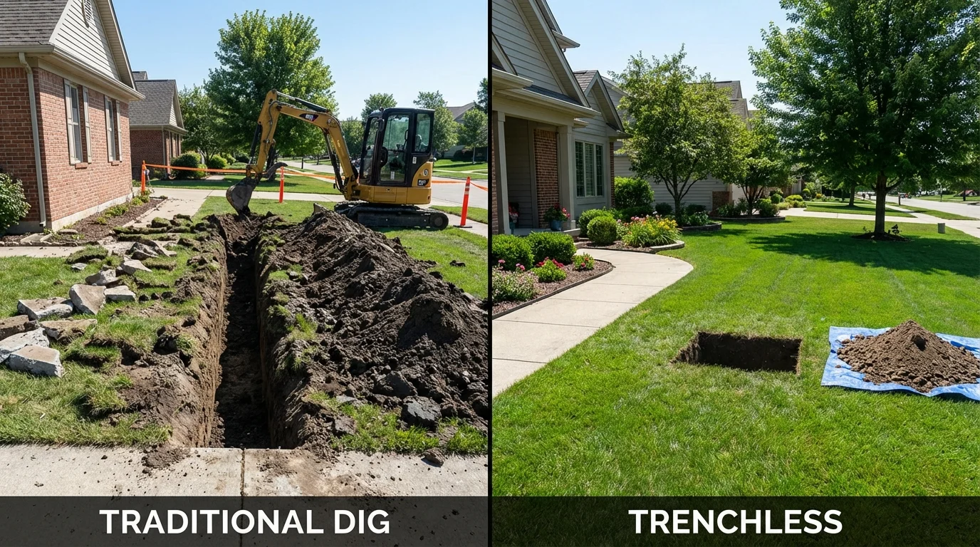 Trenchless sewer repair with minimal yard damage versus traditional excavation in Slippery Rock, PA